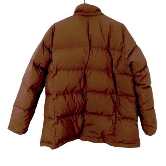 L.L. Bean goose Down brown jacket zipper snap front closure  Blue lining Large - Picture 13 of 16